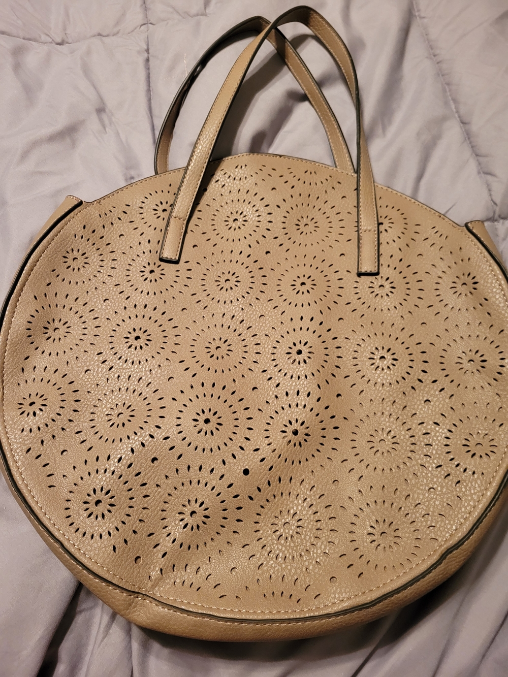 Beige Perforated Circle Tote Bag - Women's Fashion Handbag
